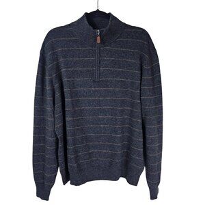 Scott Barber Merino Cashmere 1/4 Zip‎ Sweater XL Gray Striped Neutral Preppy